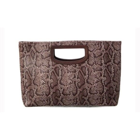 J.Mclaughlin Eliana Snake-Em-bossed Leather Clutch, Brown / Néw No Tags - Picture 1 of 4